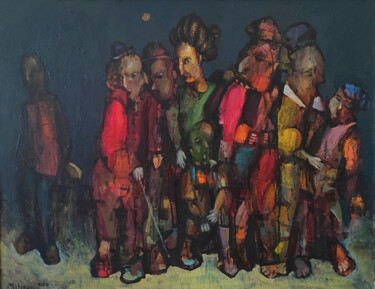 Painting titled "Hidden meeting" by Mihran Manukyan, Original Artwork, Oil Mounted on Wood Stretcher frame