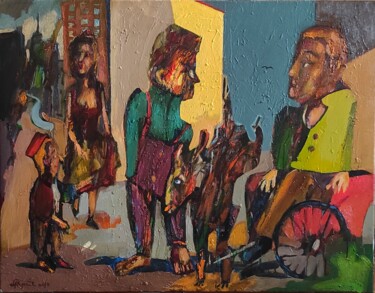 Painting titled "Intimate conversati…" by Mihran Manukyan, Original Artwork, Oil Mounted on Wood Stretcher frame