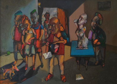 Painting titled "In the studio" by Mihran Manukyan, Original Artwork, Oil Mounted on Wood Stretcher frame