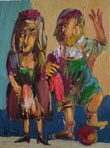Painting titled "Game" by Mihran Manukyan, Original Artwork, Oil Mounted on Wood Stretcher frame