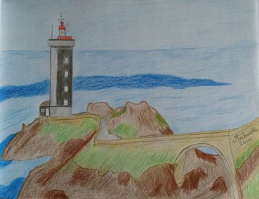 Dessin intitulée "Phare du bord de mer" par Mihucette, Œuvre d'art originale, Crayon