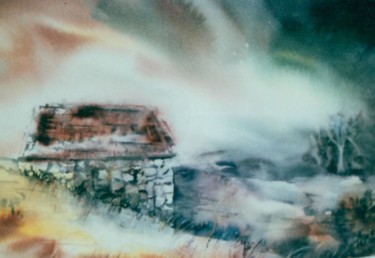 Peinture intitulée "Voici venir l'orage" par Mijo Chambon, Œuvre d'art originale, Aquarelle