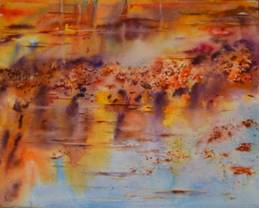 Peinture intitulée "...portées par l'eau" par Mijo Chambon, Œuvre d'art originale, Aquarelle