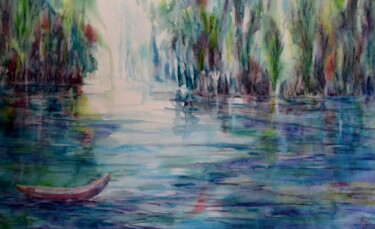 Peinture intitulée "Voyage vers la Lumi…" par Mijo Chambon, Œuvre d'art originale, Aquarelle Monté sur Châssis en bois
