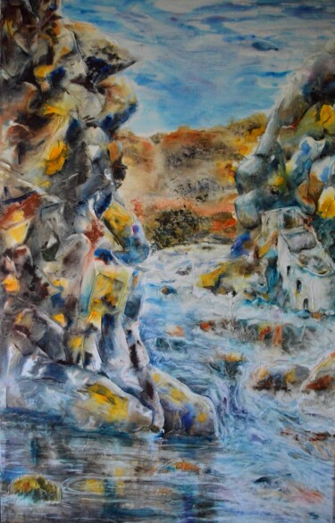 Pittura intitolato "Chahut aquatique" da Mijo Chambon, Opera d'arte originale, Acquarello Montato su Telaio per barella in l…