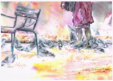 Painting titled "compagnie du soir" by Mijo Chambon, Original Artwork, Watercolor