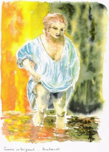 Schilderij getiteld "femme se baignant" door Mijo Chambon, Origineel Kunstwerk