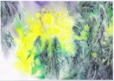 Painting titled "impression mimosa" by Mijo Chambon, Original Artwork, Oil