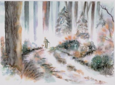 Painting titled "senteurs hivernales" by Mijo Chambon, Original Artwork, Watercolor
