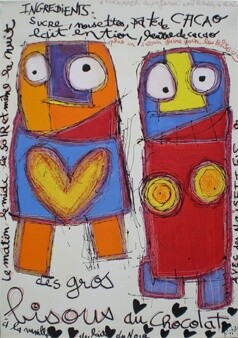 Peinture intitulée "Des bisous au choco…" par Mika, Œuvre d'art originale