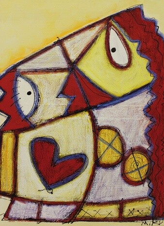 Malerei mit dem Titel "Un bisou" von Mika, Original-Kunstwerk, Öl