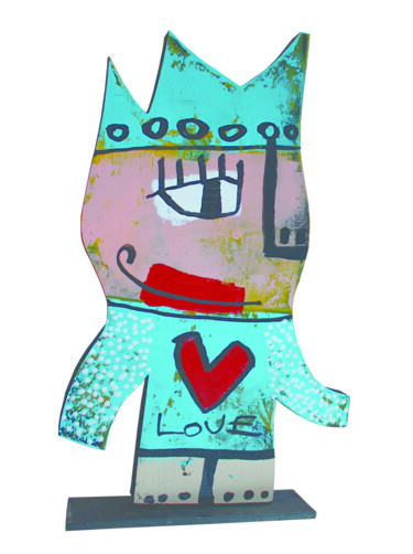 Sculpture titled "Personnage "Love" d…" by Mika, Original Artwork, Wood