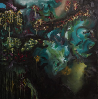 Painting titled "Tragic projection" by Mikael Izard, Original Artwork, Oil Mounted on Wood Stretcher frame