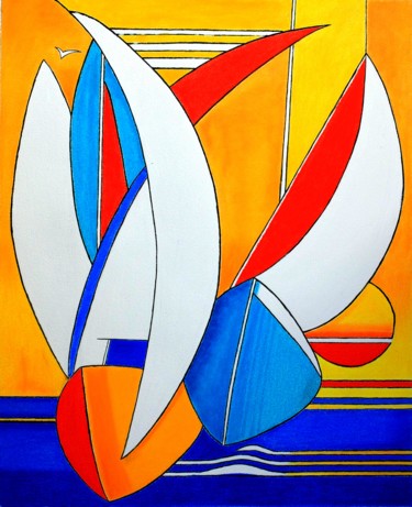 Peinture intitulée "régate" par Mikael Billon, Œuvre d'art originale, Pastel