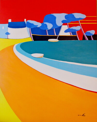 Peinture intitulée "Port Miquel au couc…" par Mikael Billon, Œuvre d'art originale, Acrylique