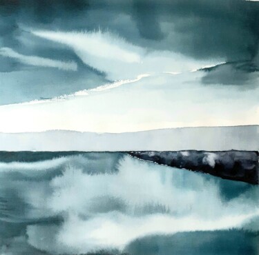 Peinture intitulée "Au bout de la jetée" par Mikael Billon, Œuvre d'art originale, Aquarelle