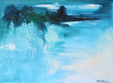 Painting titled "Bord de mer la nuit" by Mikaëlle, Original Artwork, Oil Mounted on Wood Stretcher frame