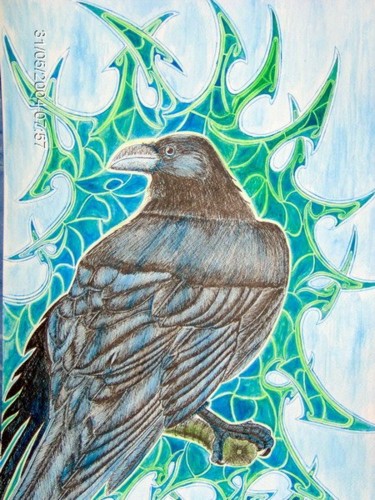 Peinture intitulée "the blue crow" par Draig Anchan, Œuvre d'art originale, Huile