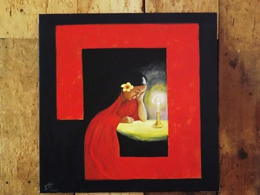 Malerei mit dem Titel "Vahiné dans l'atten…" von Sergeff, Original-Kunstwerk, Acryl