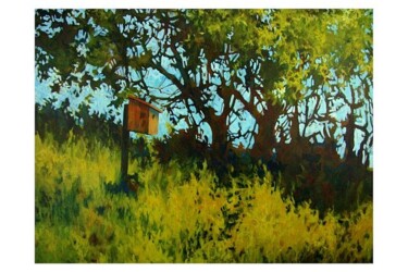Painting titled "Bird Box" by Mike Dendy, Original Artwork, Oil