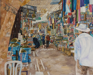 Pintura intitulada "Marrakesh Souk 2" por Mike Ferrell, Obras de arte originais, Óleo