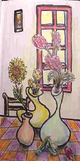 Painting titled "VII-6 3 VASES WITH…" by Mike Granatt, Original Artwork, Other
