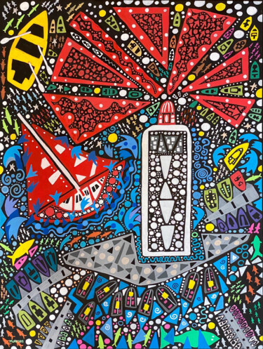 Sète Lighthouse Painting titled "Sète Lighthouse" by Mike Jacobs, Original Art, Acrylic Mounted on Wood Panel