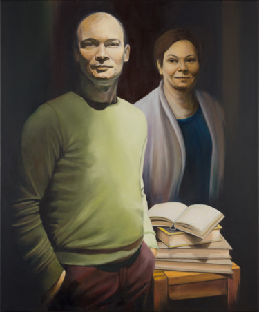 Painting titled "Doppelportrait mit…" by Mike Kliemand, Original Artwork, Oil