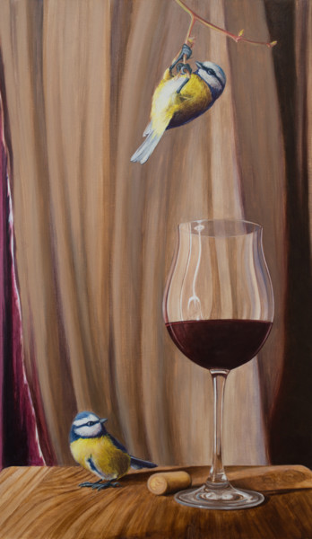 Malerei mit dem Titel "Blaumeisen und Rotw…" von Mike Kliemand, Original-Kunstwerk, Tempera