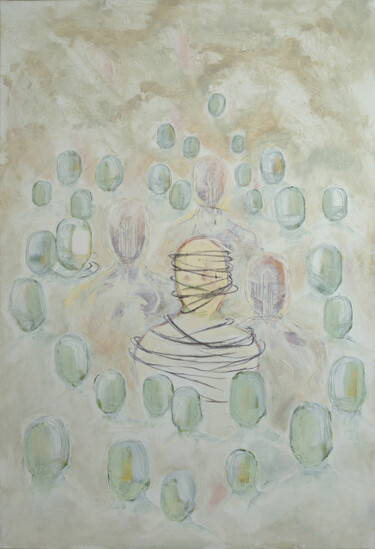 Malerei mit dem Titel "Anonyme Masse" von Mike Kliemand, Original-Kunstwerk, Tempera
