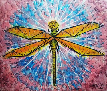Painting titled "DragonFly" by Mike Pi, Original Artwork, Acrylic Mounted on Wood Stretcher frame