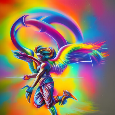 Digital Arts titled "ANGELISPACE" by Mike Pi, Original Artwork, Digital Painting Mounted on Plexiglass
