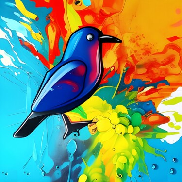 Digital Arts titled "Blue Bird Playa" by Mike Pi, Original Artwork, Digital Painting Mounted on Plexiglass