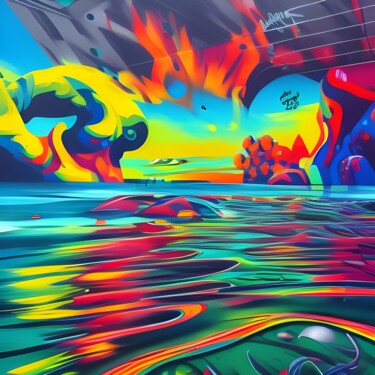 「COLOR DREAM」というタイトルのデジタルアーツ Mike Piによって, オリジナルのアートワーク, デジタルコラージュ プレキシガラスにマウント