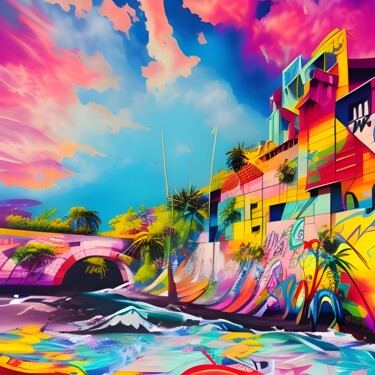 Цифровое искусство под названием "COLORFUL SEA SIDE" - Mike Pi, Подлинное произведение искусства, Цифровой коллаж Установлен…