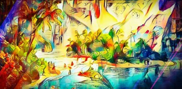 Digitale Kunst getiteld "caribbean sunset" door Mike Pi, Origineel Kunstwerk, Potlood Gemonteerd op Plexiglas
