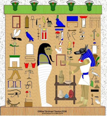 Painting titled "Anubis Wrapping Mum…" by Mike Sexton, Original Artwork, Other