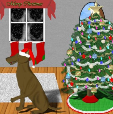 Pittura intitolato "Doggy Christmas" da Mike Sexton, Opera d'arte originale, Olio