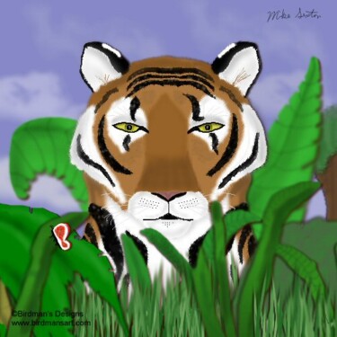 Painting titled "Tiger Peek a boo" by Mike Sexton, Original Artwork, Oil