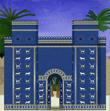 Painting titled "Ishtar Gate" by Mike Sexton, Original Artwork, Oil