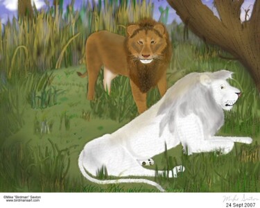 Schilderij getiteld "Lion Brothers" door Mike Sexton, Origineel Kunstwerk, Olie