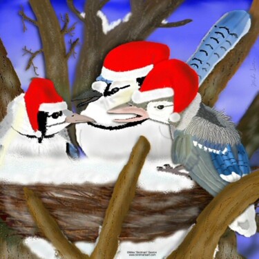 Malerei mit dem Titel "A Blue Jay Christmas" von Mike Sexton, Original-Kunstwerk, Öl