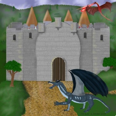 Картина под названием "Dragons at the Door" - Mike Sexton, Подлинное произведение искусства, Другой