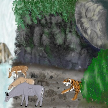 Peinture intitulée "Tiger's Favorite Wa…" par Mike Sexton, Œuvre d'art originale, Huile