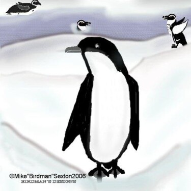 Pintura titulada "Juvie Penguin" por Mike Sexton, Obra de arte original, Oleo