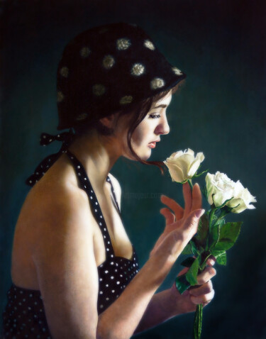 Pittura intitolato "GIRL IN A FELT HAT" da Mike Smith, Opera d'arte originale, Olio