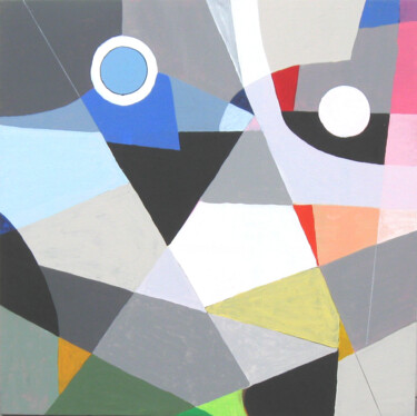 Painting titled "Blue dot, white dot" by Mike Smoller, Original Artwork, Acrylic Mounted on Wood Stretcher frame