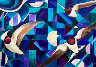 Malerei mit dem Titel "Schwalben" von Mike Wagener, Original-Kunstwerk, Acryl