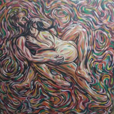 Painting titled "Los amantes del vie…" by Mikel Love, Original Artwork, Oil