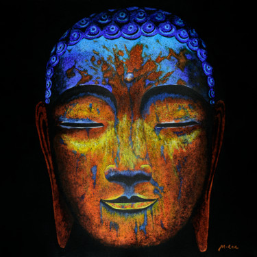 Pintura intitulada "Zenful Buddha" por Mikey Lee, Obras de arte originais, Acrílico Montado em Armação em madeira